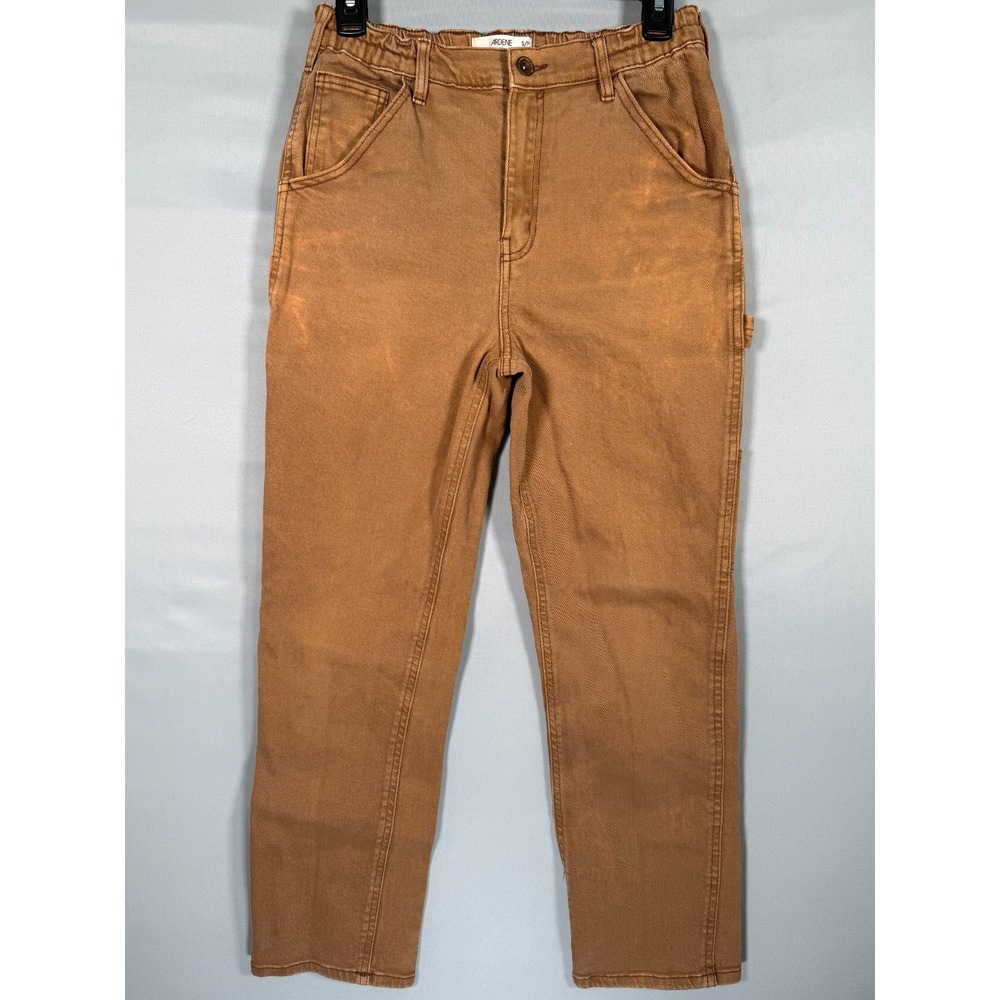 Women's Carpenter Mom Pants Brown Y2K Distressed Stretch Ardene S/P‎ 26x27"